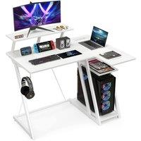Gymax Corner Gamer Desk With Outlets USB Ports Small Desk with Monitor Shelf in White