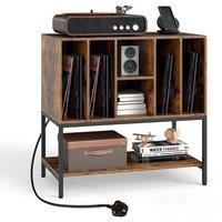 Costway Record Player Stand Turntable Table with Charging Station in Brown