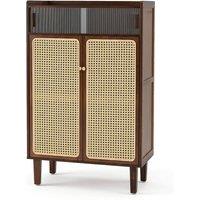 Gymax Bamboo Shoe Cabinet with Rattan Doors Freestanding Shoe Rack Organizer in Brown