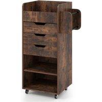 Costway Rolling Storage Cart Mobile Storage Cabinet with 3 Drawers in Brown
