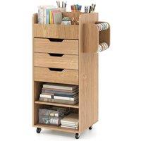 Costway Rolling Storage Cart Mobile Storage Cabinet with 3 Drawers in Natural