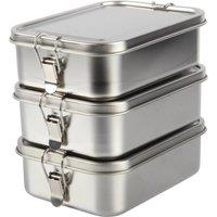 NESTLUNE 3pc 1150ml Bento Lunch Box. Metal Food Container in Silver | Size: 100 cm x 60 cm