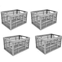 SPETLEK 4 XStrong Folding Collapsible Plastic Storage Crates Boxes in Grey | Size: Large