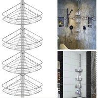 FLAVORA Stainless Steel 4 Tier Telescopic Bathroom Wall Corner Shelf in Silver | Size: 500mm