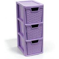 FLAVORA 3 Tier Medium Plastic Rattan Storage Drawer in Purple | Size: 500mm