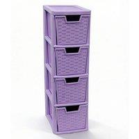 FLAVORA 4 Tier Medium Plastic Rattan Storage Drawer in Purple | Size: 500mm