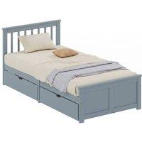 NESTLUNE Storage Bed with 2 Drawers, Headboard, Wood Slat Support, Grey | Size: Cot