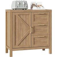 KORVIXA Walnut Finish 3 Drawers Sideboard Multi Storage Cabinet in Beige | Size: 100 cm x 100 cm