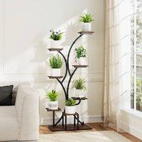SPETLEK Decorative Curved Flower Display Rack Plant Stand with Grow Lights in Brown