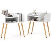 KORVIXA Set of 2 Mid Century Nightstand Small Bedside Table in White | Size: 0.6m2