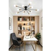 INMTFEI 10 Light Black & Gold Sputnik Ceiling Light E26 Flush Mount