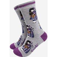 Sock Talk Men's Scottish Highland Bagpiper Bamboo Socks in Grey | Size: 7-11