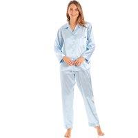 Lady Olga Women's English Made Satin Long Sleeved Pyjama Set in Pale Pink | Size: 22-24