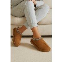 AJVANI Women's Faux Fur Lined Comfy Aztec Embroidered Ultra Mini Booties Slippers in Tan | Size: 7