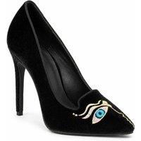 Anne Michelle Women's Embroidered Eye Detail Pointed Toe Stiletto Court Shoe in True Black | Size: 5