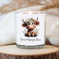 Aye Do Gifts Women's Personalised Daisy Highland Cow Candle - Gift for Her in White