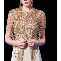 PEACH ACCESSORIES Women's Gold Beaded Mesh Evening Shawl