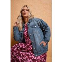 Yours Women's Washed Oversized Denim Jacket in Mid Blue | Size: 14