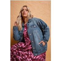 Yours Women's Washed Oversized Denim Jacket in Mid Blue | Size: 16