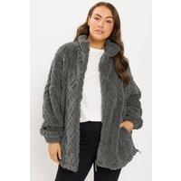 Yours Women's Textured Fleece Jacket in Charcoal | Size: 22-24