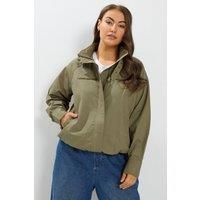 Yours Women's Funnel Neck Twill Shacket in Olive | Size: 26-28