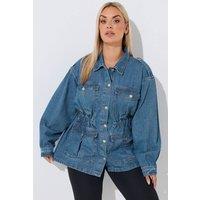 Yours Women's Elasticated Waist Denim Jacket in Mid Blue | Size: 18