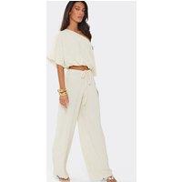 EGO Women's Short Sleeve Off-The Shoulder Linen Top in Ecru | Size: 4