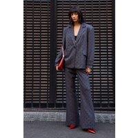 Warehouse Women's Burgundy Velvet Polka Dot High Waist Deep Waistband Trouser Co-Ord in Grey | Size: 8