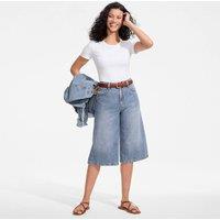 Lands' End Women's Soft Comfort Linen Blend Denim Culottes in Baby Blue | Size: 10