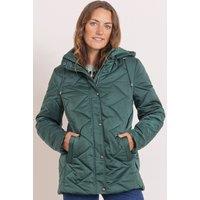 Anna Rose Women's Hooded Zig Zag Quilted Coat in Green | Size: Small
