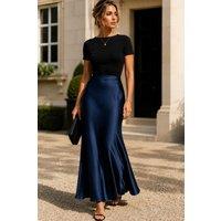 Lovii Women's High Waist Satin Maxi Skirt-Elegant Flowy Long Skirt Navy | Size: 12