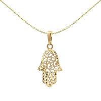 Jewelco London Women's 9ct Gold Diamond-cut Hamsa 5 Hand Charm Pendant