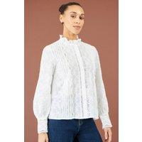 Yumi Women's Floral Cotton Shirt With Lace Details in White | Size: Large