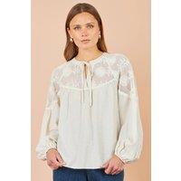 Yumi Women's Lace Relaxed Boho Shirt in Ivory | Size: Medium