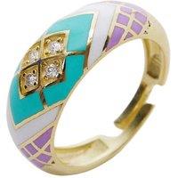 Spero London Women's Enamel Turquoise Five Color Diamond Sterling Silver Dome Ring in Gold