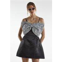 Shnoo Women's Sequin Bow Mini-Dress in Black | Size: 12