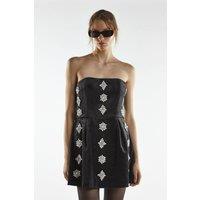 Shnoo Women's Bandeau Embellishment Mini-Dress in Black | Size: 10