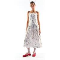 Shnoo Women's Dropped Waist Midi Dress with Trim in White | Size: 14