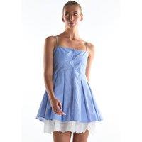 Shnoo Women's Pleated Mini Dress in Blue | Size: 12