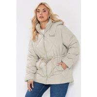 Yours Women's Diamond Quilted Puffer Coat in Ivory | Size: 18