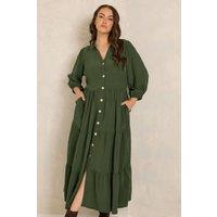 Evans Women's Tiered Maxi Dress in Dark Green | Size: 30-32