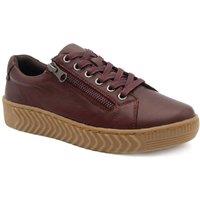 Pavers Women's Wide Fit Leather Breathable Platform Trainers in Burgundy | Size: 7