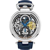 STHRLING Original Men's Modena Dual Time Automatic 46mm Skeleton Watch with Leather Band in Silver