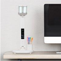 Living and Home Adjustable Dual-head LED Desk Lamp with LED Display in White