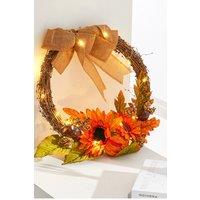 Living and Home D30cm Halloween Decoration Artificial Sunflower Wreath with Lights in Orange