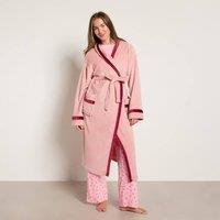 OHS Piped Edge Hooded Dressing Gown Flannel Fleece Sherpa Lined Robe in Pink
