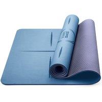 Core Balance TPE Yoga Mat With Body Alignment Lines Non Slip Extra Wide 6mm Foam in Blue
