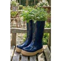 Dibor Large Midnight Blue Wellington Boot Planter Ceramic Indoor Outdoor Garden Flower Plant Pot H29.5 x W24cm in Dark Blue