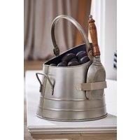 Dibor Antique Style Silver Fireplace Coal & Log Storage Bucket & Shovel H29 x W29cm