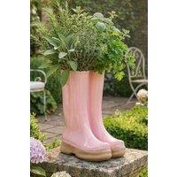 Dibor Pink Double Wellington Boots Large Ceramic Indoor Outdoor Flower Pot Garden Planter Pot H29.5 x W24cm
